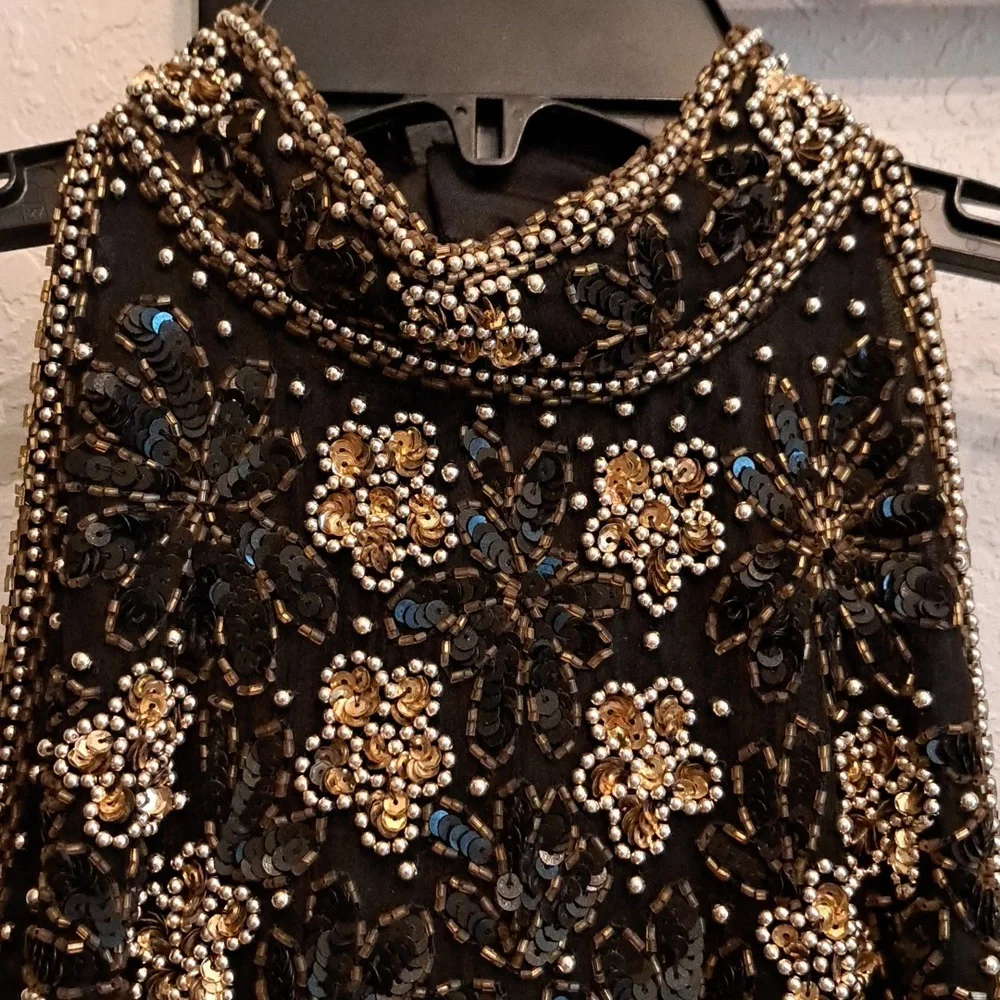 Vintage Laurence Kazar sequin beaded Dress Womens Size Small  Black Formal Maxi - Picture 3 of 15